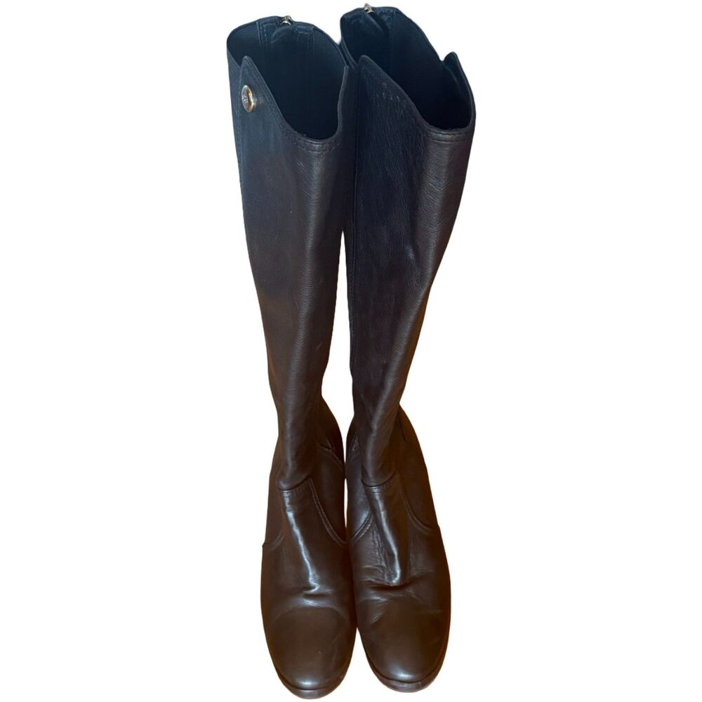 Tory Burch Black Leather Riding Boots Block Heel Stretch Back Tall Size 7.5 - Picture 4 of 6